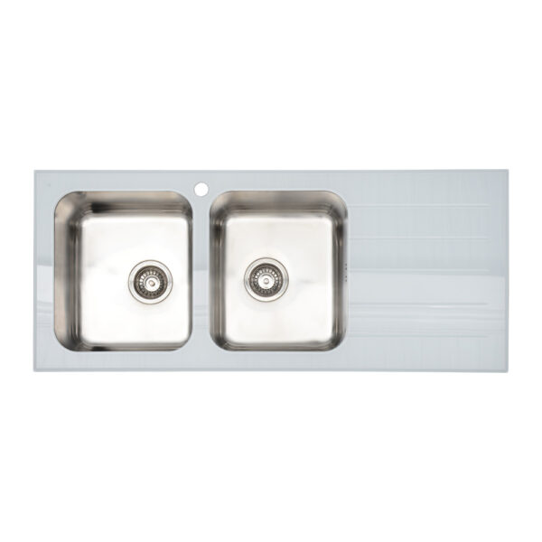 Fregadero de Vidrio Templado Blanco Dos Pozos 116 cm<br>BL-775L