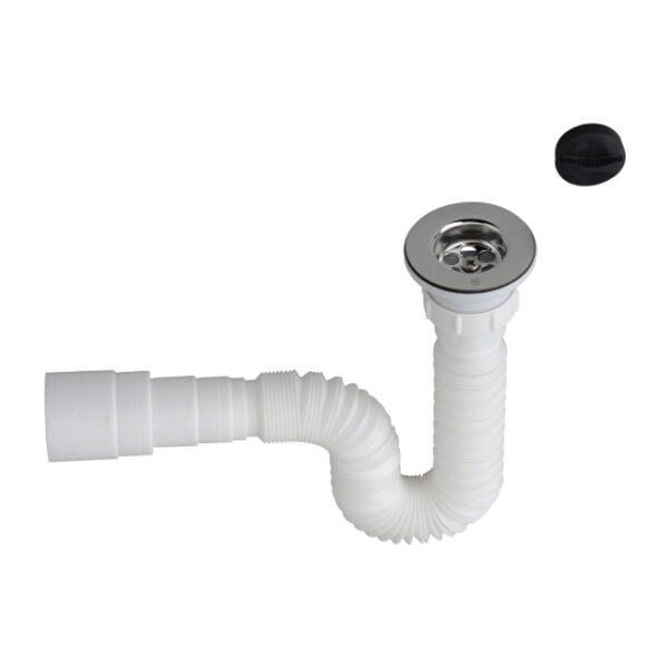 Conjunto Desagüe de 1 1/2"con Tapón y Sifón Plástico Extensible Universal<br>E246.09.1.02U RA DH