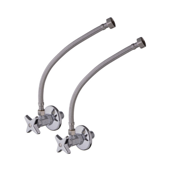 Conjunto Llaves Angulares Metálicas con Manguera Flexible 12"  para Lavabo<br>E262.04 DH